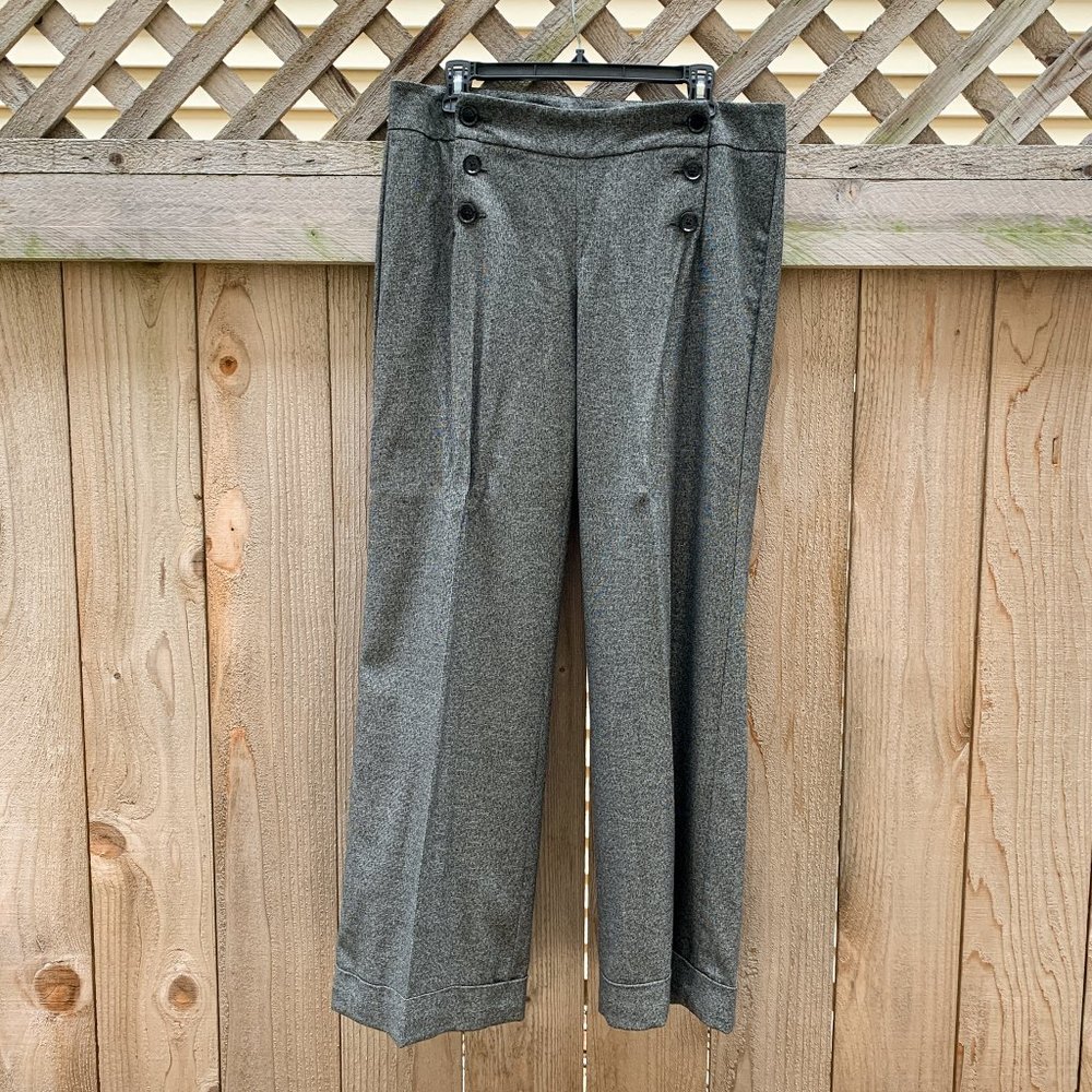 Wide Leg Tweed Pants w/Button Waist, Size 10